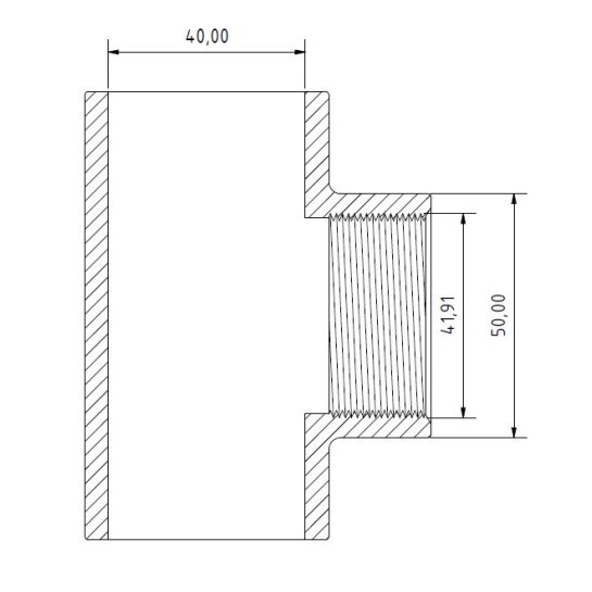 PVC T-Stück 90° Muffe x Innengewinde 40 mm x 1 1/4