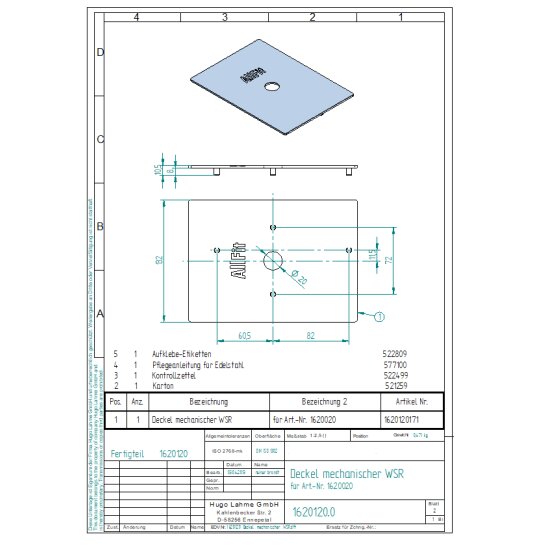 Deckel V4A f&uuml;r mechanischen Wasserstandsregler
